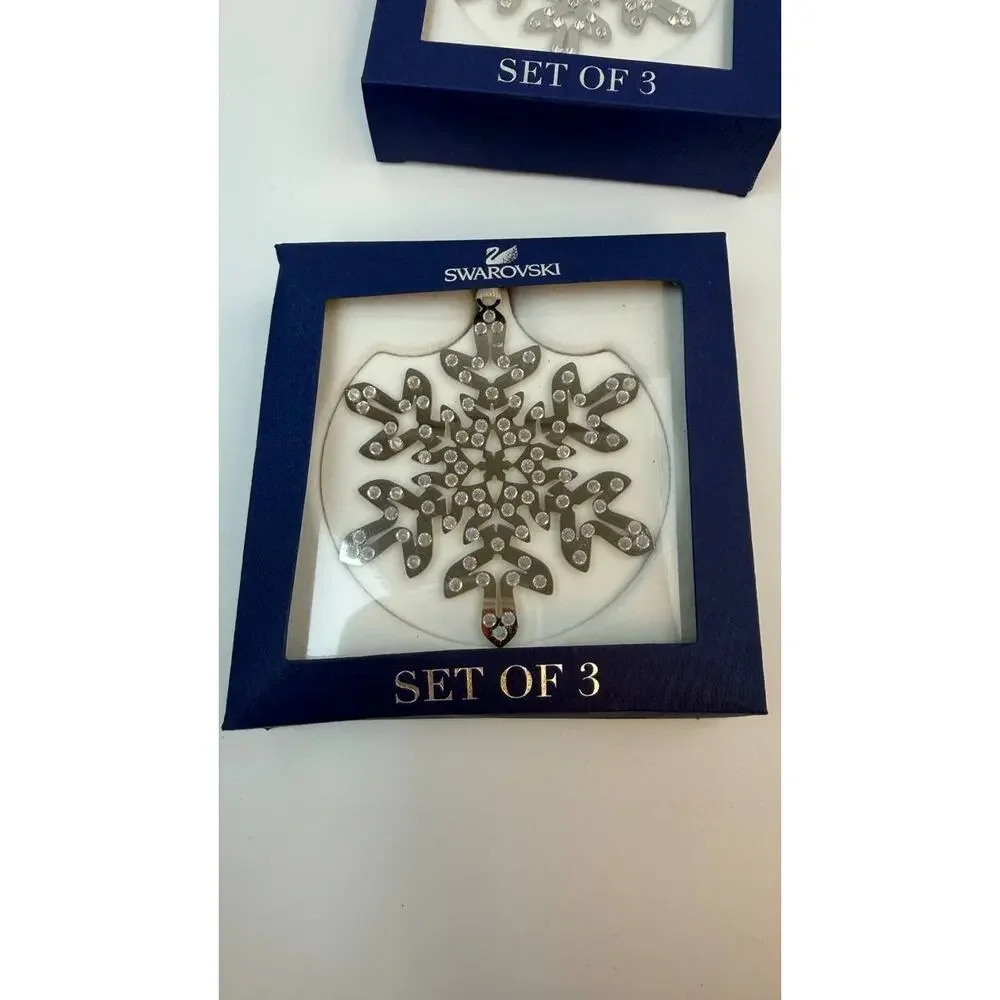 Swarovski Crystal Pixel Snowflake Ornament Set Lot 2 Boxes 6 Total 1135179